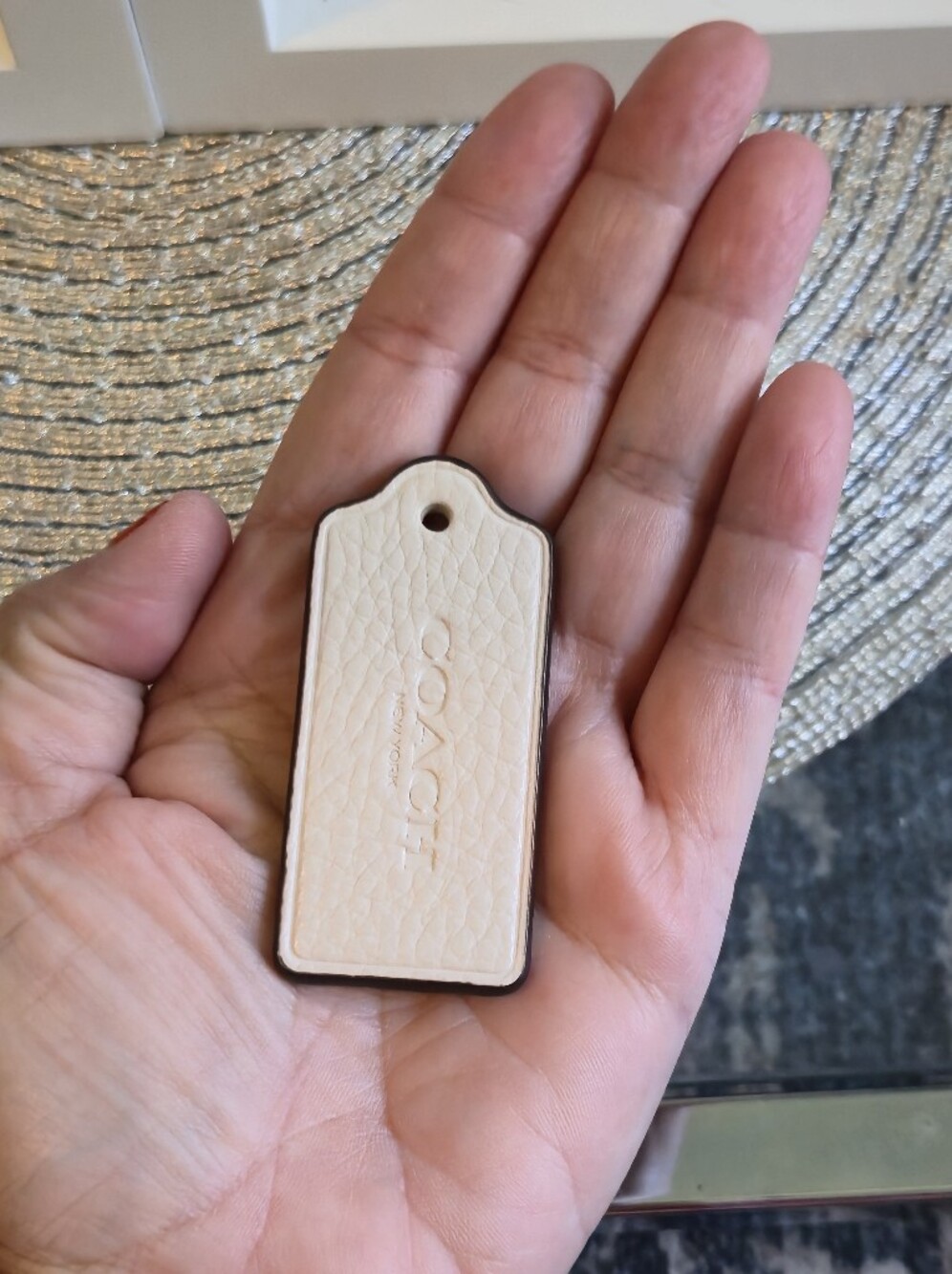 Coach Leather Hangtag Key Fob Charm Replacement - Off-White Cream Pebble Grain
